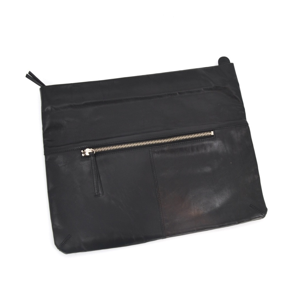 Club Monaco Leather Envelope Folded Clutch Top Zip Black